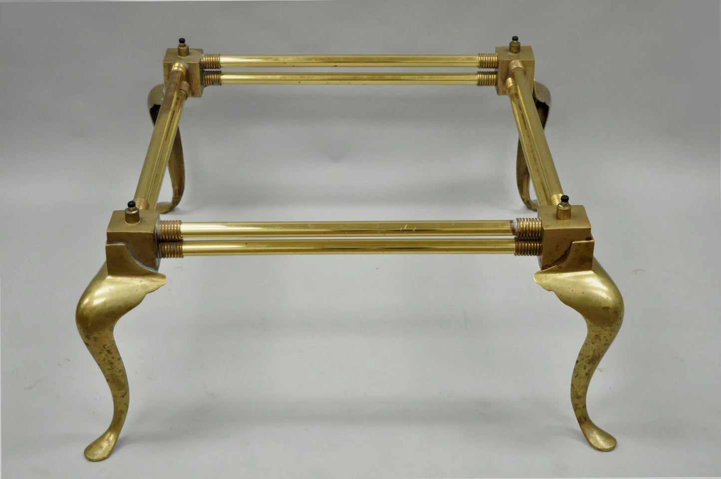 Vintage Hollywood Regency Brass Queen Anne Legs Square Coffee Table Base