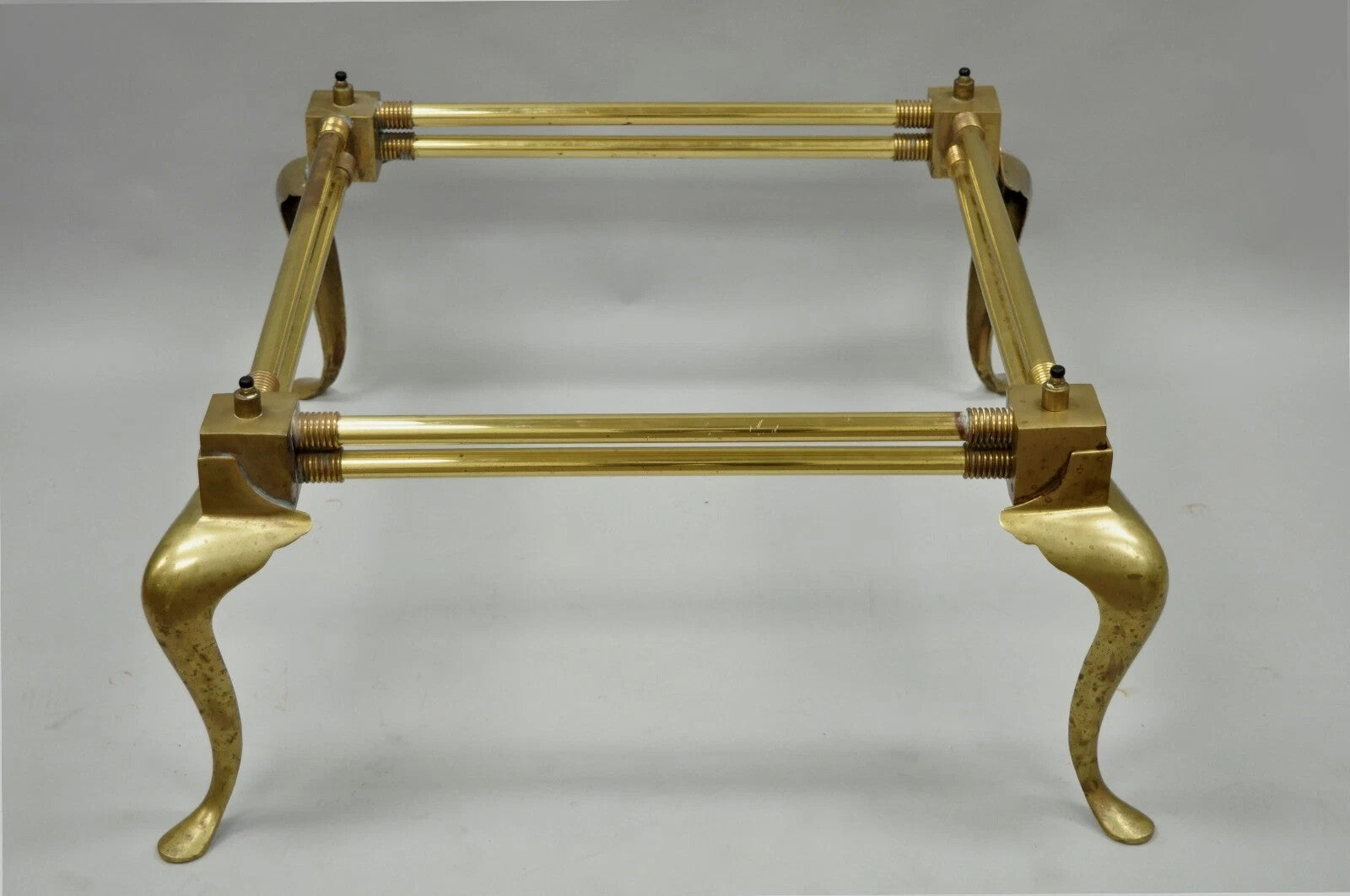 Vintage Hollywood Regency Brass Queen Anne Legs Square Coffee Table Base