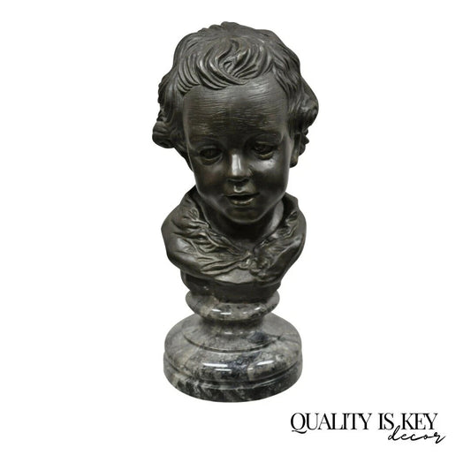 Maitland Smith Victorian Style 19" Bronze Boy Bust Head Sculpture on Marble Base