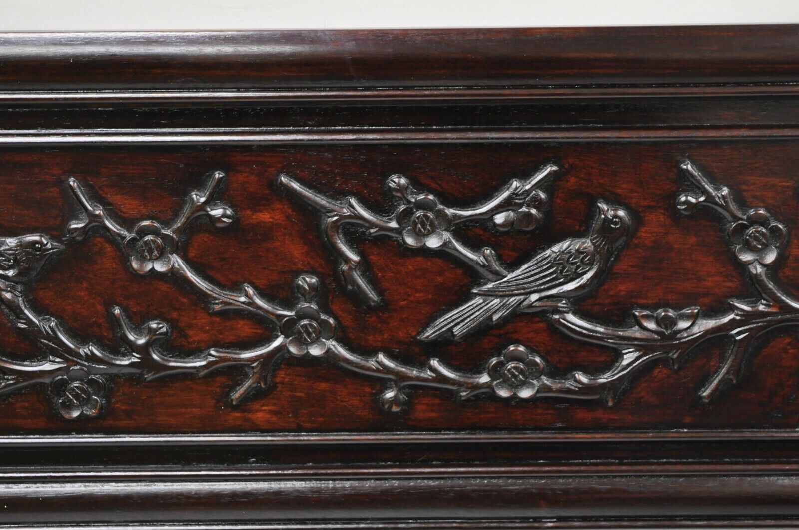 Vintage Chinese Bird Carved Hardwood Mahogany Rectangular Oriental Wall Mirror