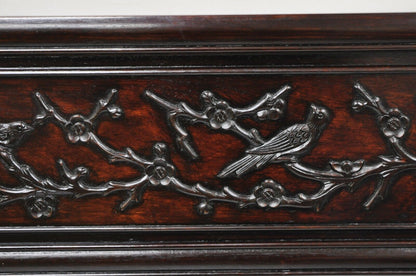 Vintage Chinese Bird Carved Hardwood Mahogany Rectangular Oriental Wall Mirror