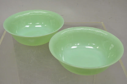 Vtg Fire King Oven Ware Green Jadeite Ribbed Jane Ray 8.25" Serving Bowl - 2 Pcs