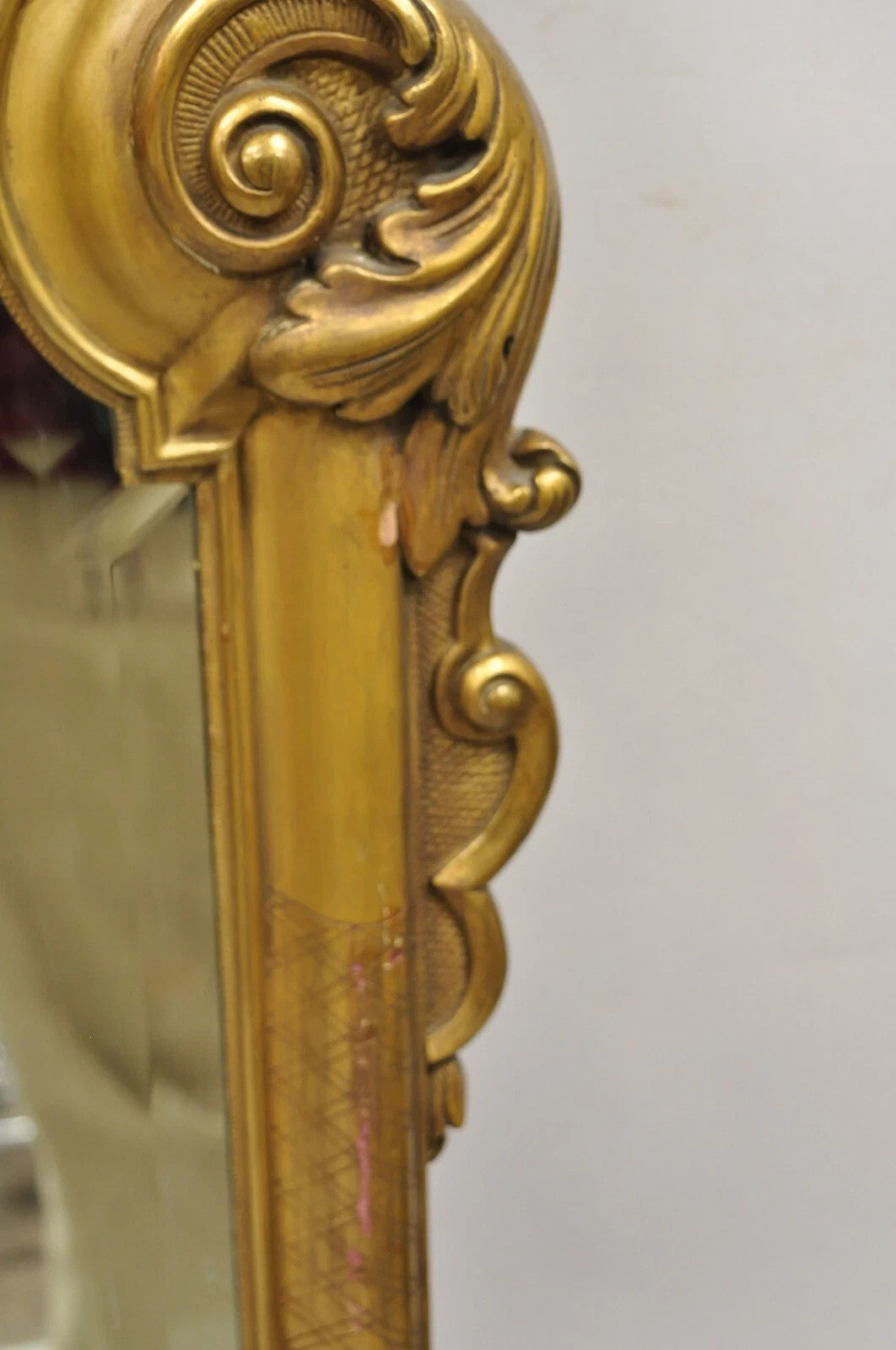 Antique French Rococo Gold Giltwood 65" Harvest Carved Fruit Basket Wall Mirror