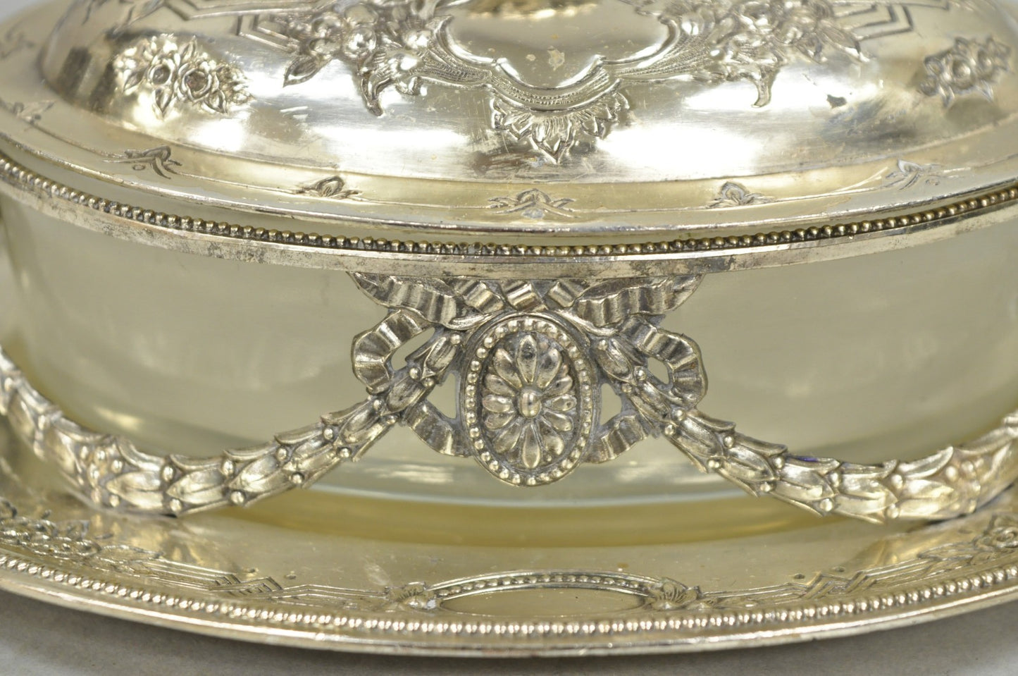 Antique Corbell & Co England Edwardian Adam Silver Plated Ornate Butter Dish