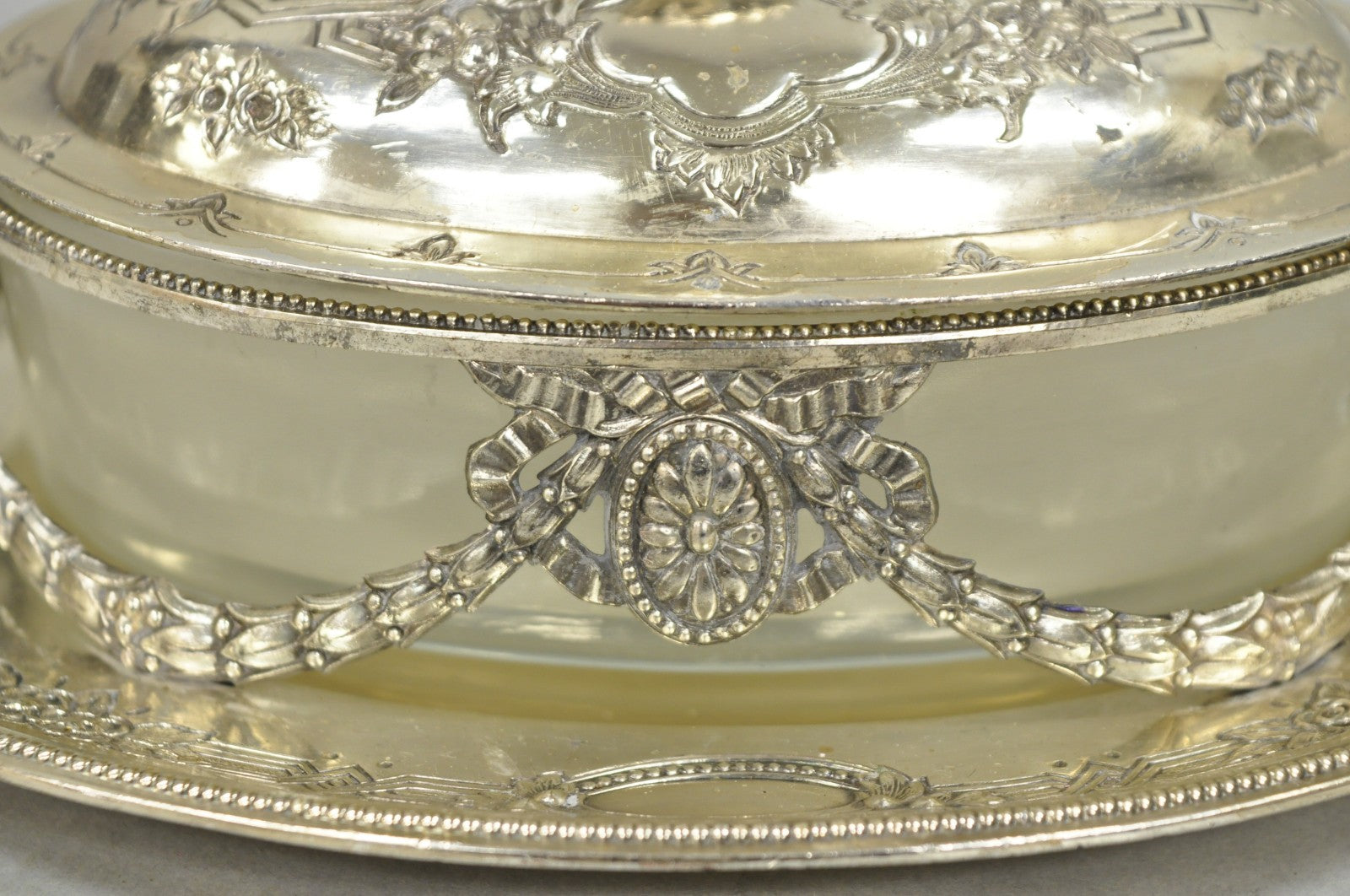 Antique Corbell & Co England Edwardian Adam Silver Plated Ornate Butter Dish