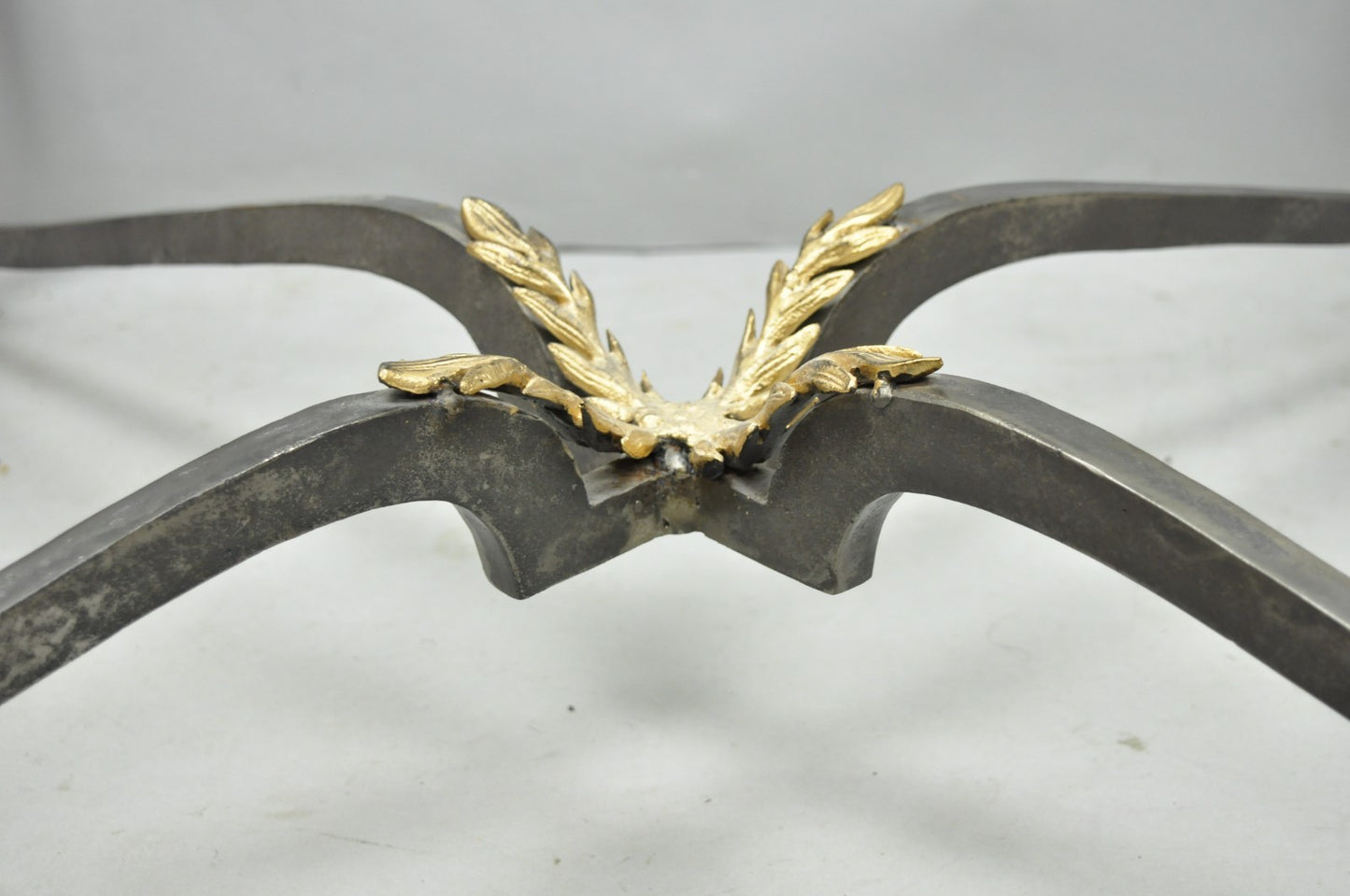 Vintage French Neoclassical Large Wrought Iron & Glass "Flame" Coffee Table