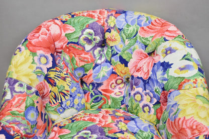 Vintage English Regency Floral Chintz Tufted Rolled Arm Club Lounge Chair - Pair