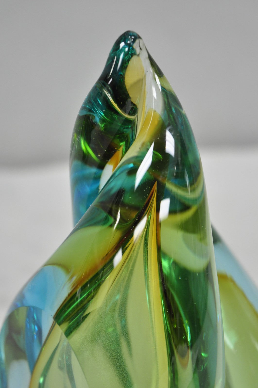 Mid Century Modern Alfredo Barbini Murano Italy Blue Art Glass Flame Bookends