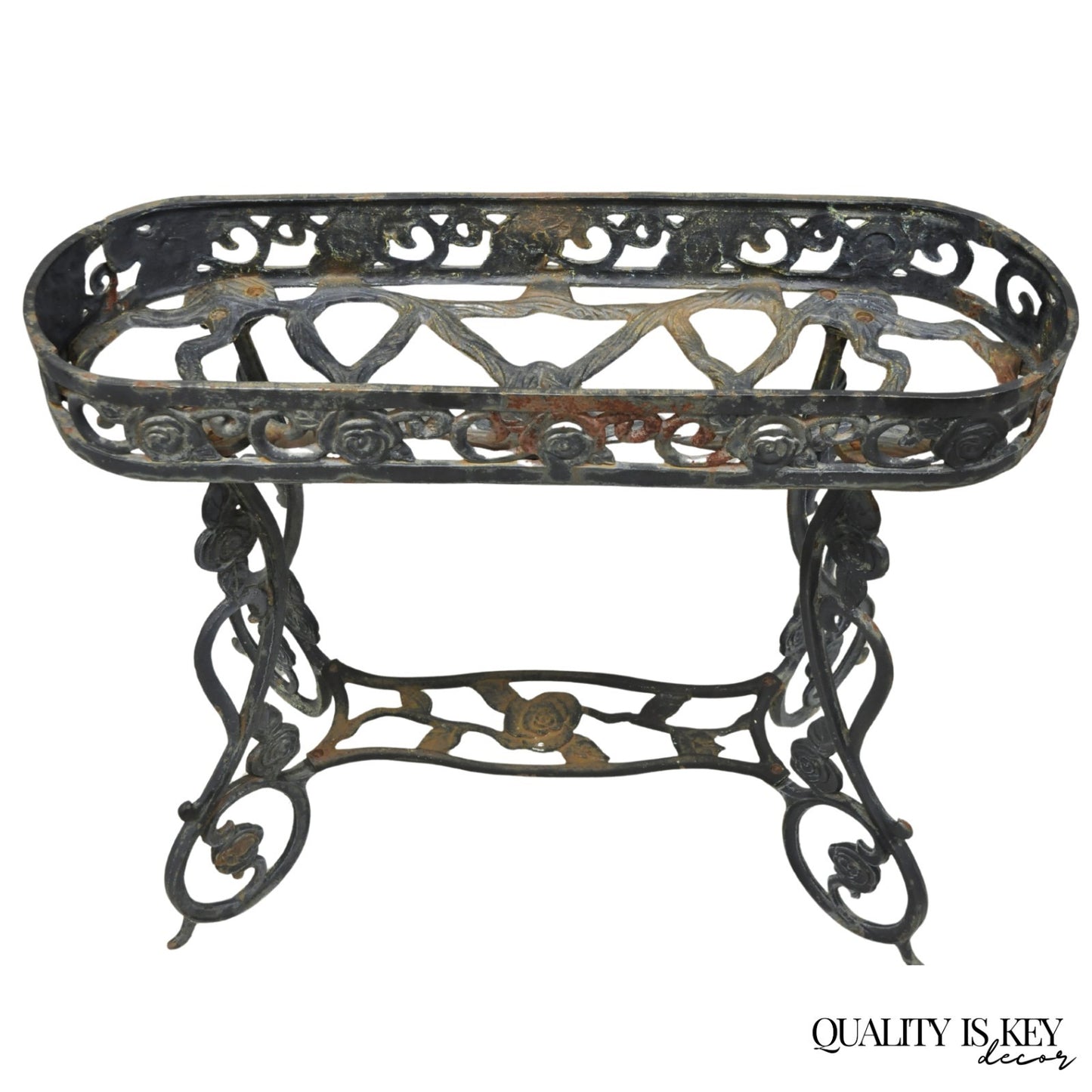 Vintage French Art Nouveau Style Heavy Wrought Iron Garden Planter Plant Stand