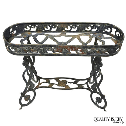 Vintage French Art Nouveau Style Heavy Wrought Iron Garden Planter Plant Stand
