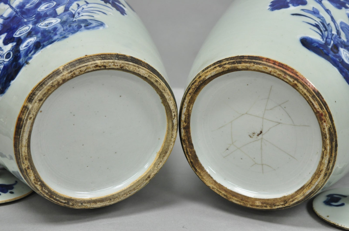 Antique Chinese Phoenix Bird Celadon Green Porcelain Covered Ginger Jar - Pair