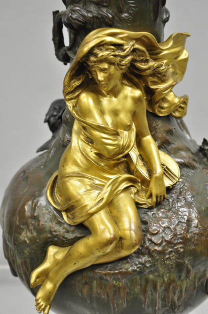 Charles Georges Ferville-Suan French Art Nouveau Gold Gilt Patinated Bronze Vase