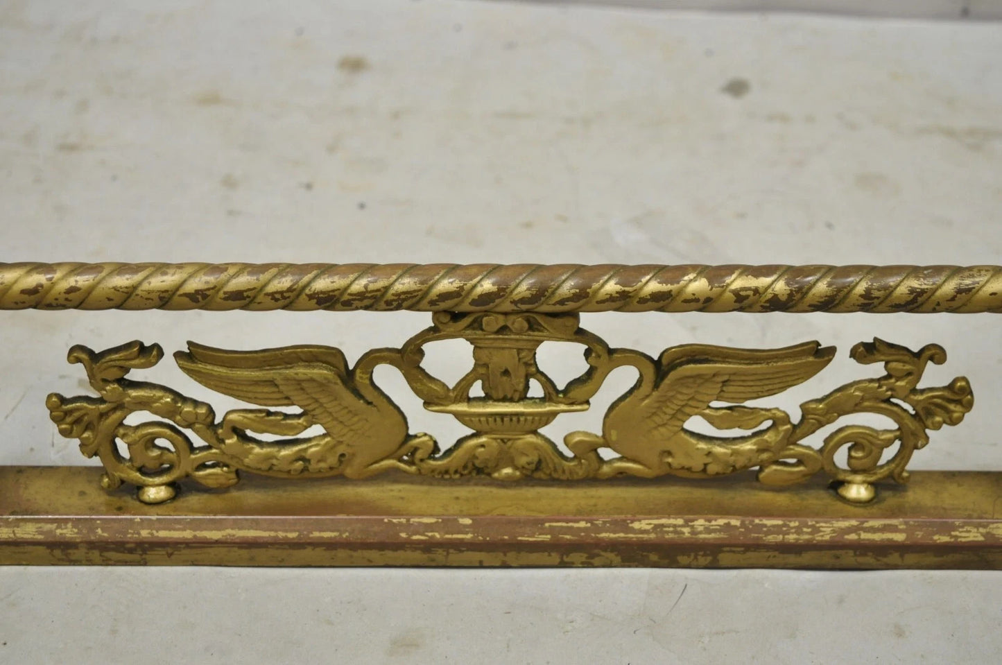 Antique Victorian Figural Swan Bird Twisted Brass 48" Fireplace Fender Surround