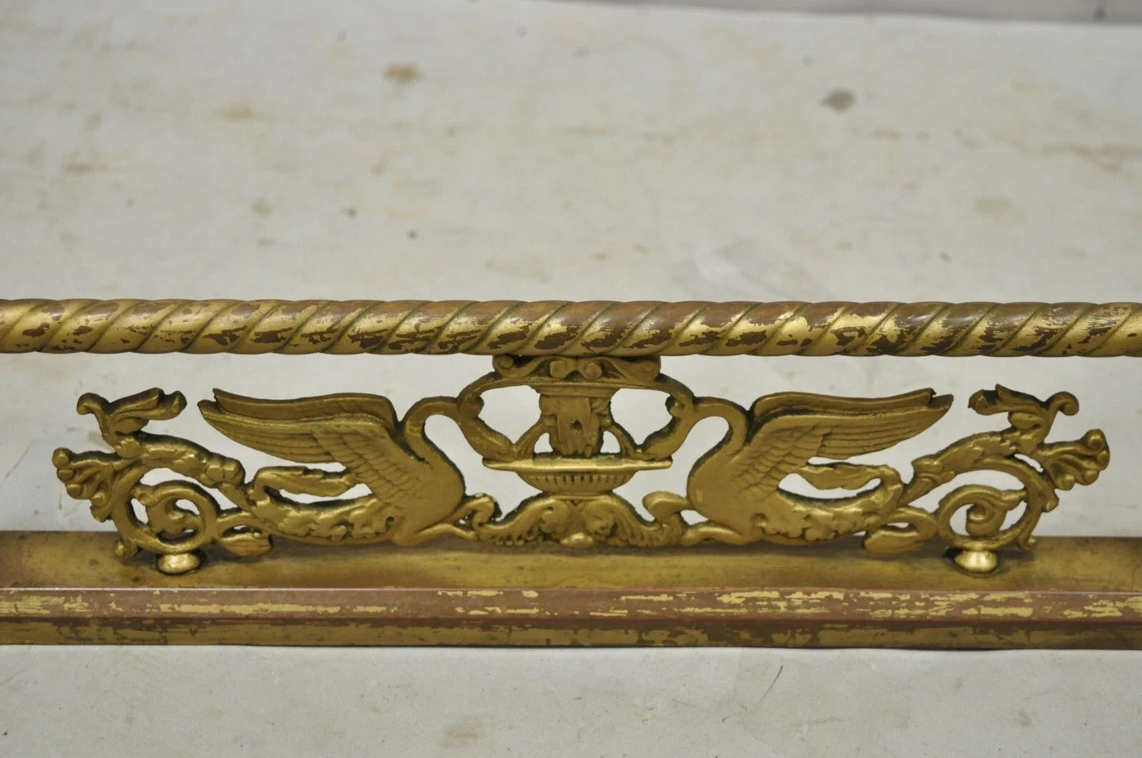 Antique Victorian Figural Swan Bird Twisted Brass 48" Fireplace Fender Surround
