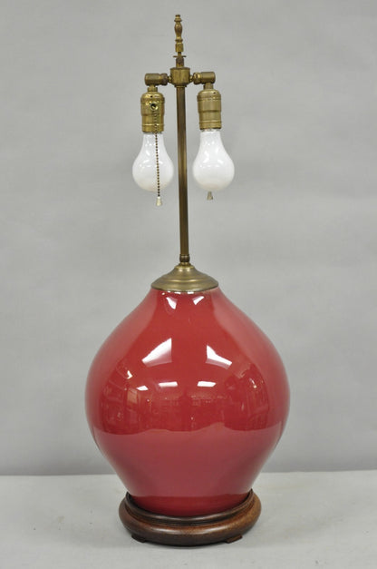 Antique Chinese Oxblood Red Glazed Porcelain Bulbous Jardinierie Table Lamp