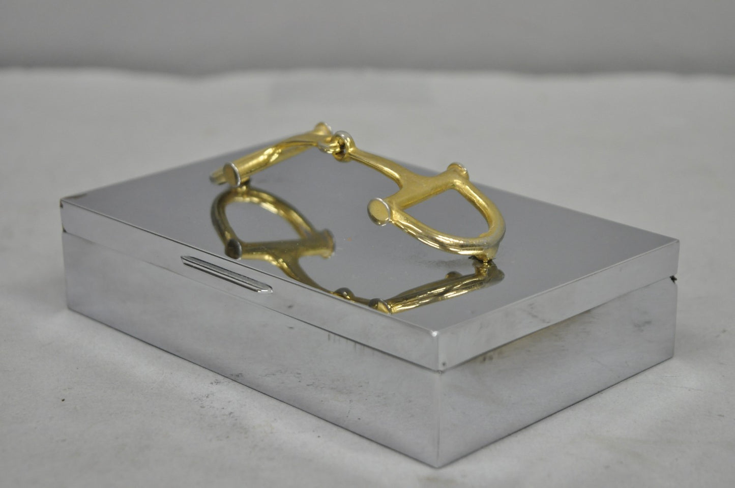 Vintage Brass Horsebit Silver Plated Gucci Style Cigarette Snuff Box Casket