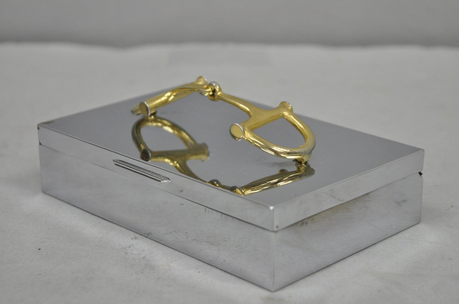Vintage Brass Horsebit Silver Plated Gucci Style Cigarette Snuff Box Casket