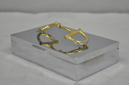 Vintage Brass Horsebit Silver Plated Gucci Style Cigarette Snuff Box Casket