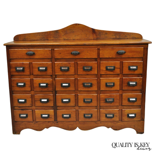 Antique Arts & Crafts Pine Wood 27 Drawer Apothecary File Cabinet Sideboard