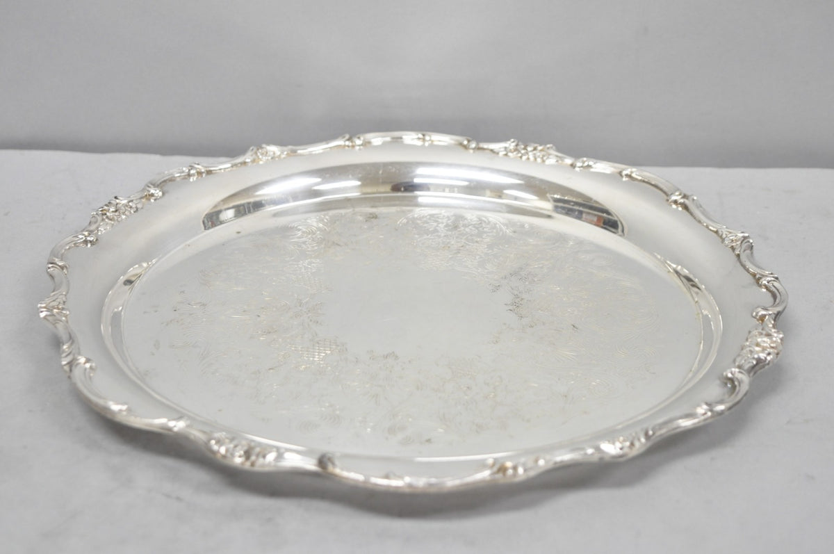 Vintage WM Rogers Wellington 1171 Round Silver Plated Etched Floral Platter Tray