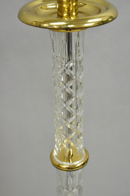 Waterford Kinsale Crystal Glass Column Brass Empire Style Floor Lamp - a Pair