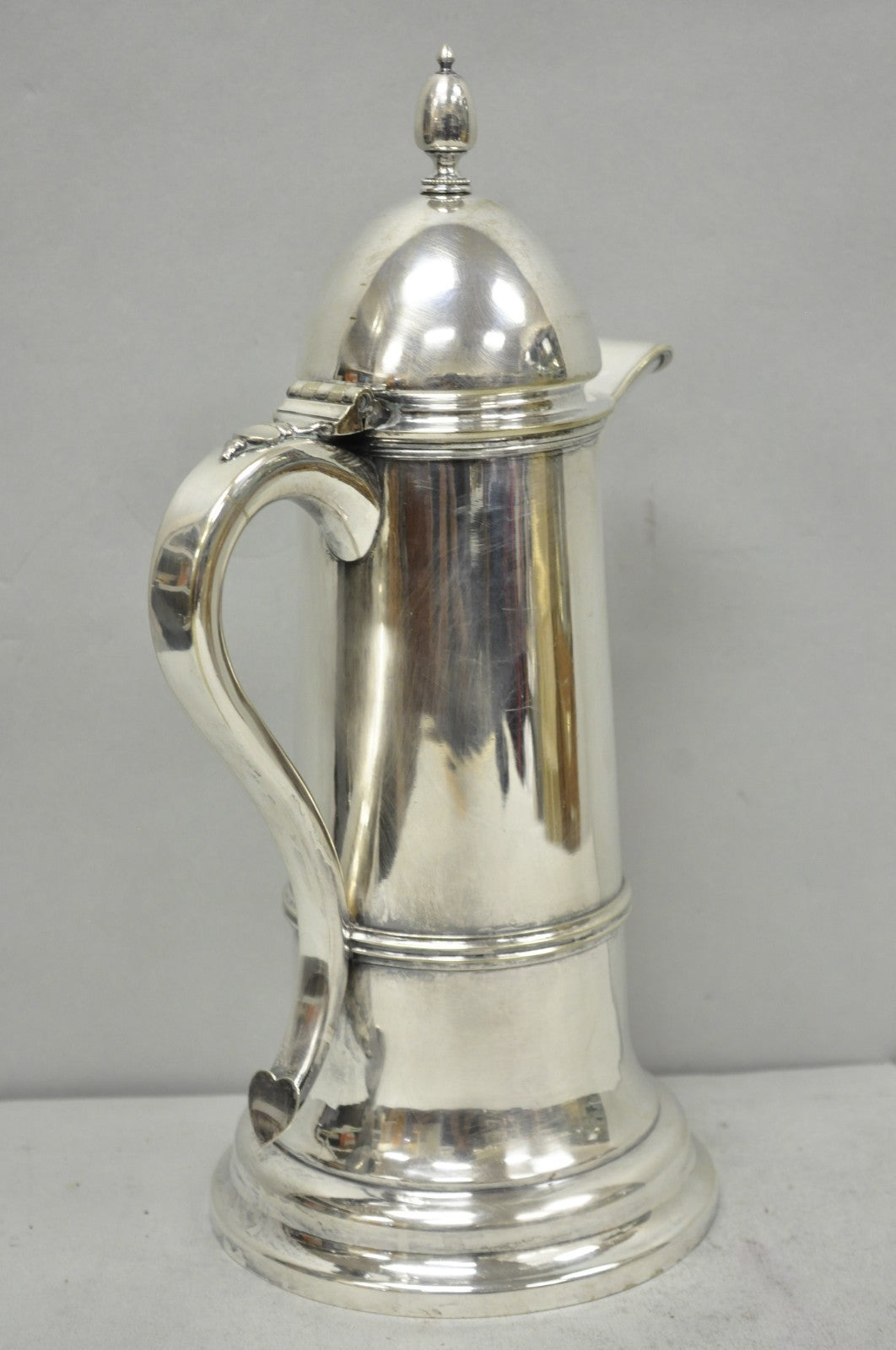 Antique English Regency Silver Plated Flagon Pitcher w/ Heart Handle