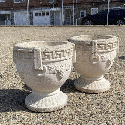 Vintage Greek Classical Style Concrete Greek Key Garden Flower Planter Pot, Pair
