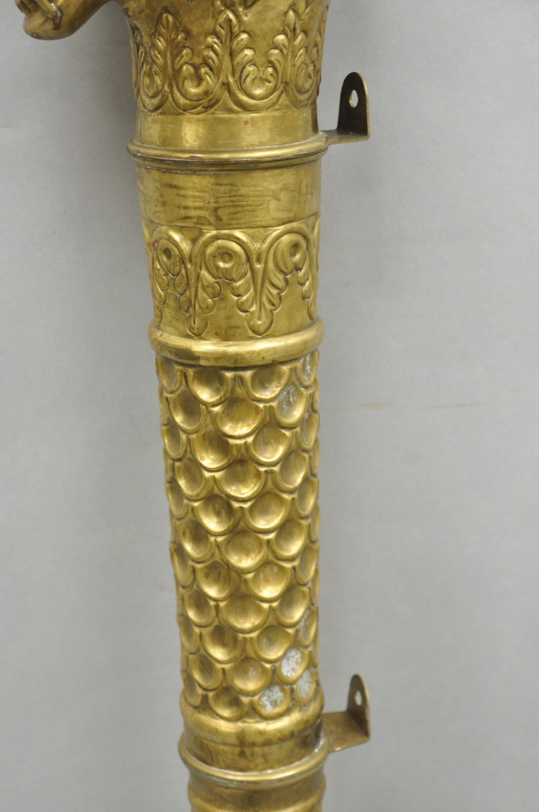 Vintage Italian Regency Neoclassical Large Brass Lion Sconce Door Handles Pair