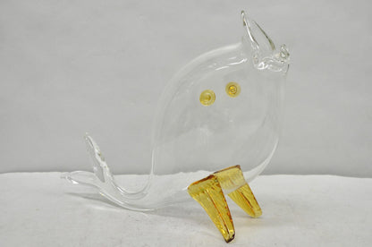 Vintage Mid Century Modern Blenko Style Amber Fin Blown Glass Fish Vase Bowl