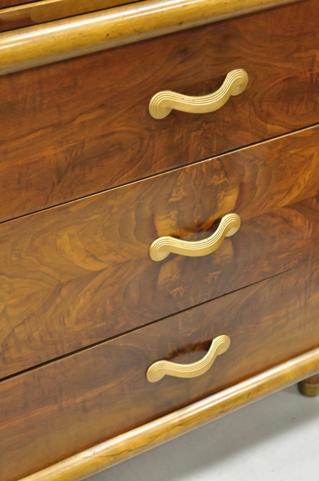 Mid Century Modern Art Deco Walnut Long Dresser Credenza w Mirror by Joerns Bros