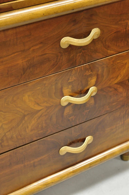 Mid Century Modern Art Deco Walnut Long Dresser Credenza w Mirror by Joerns Bros