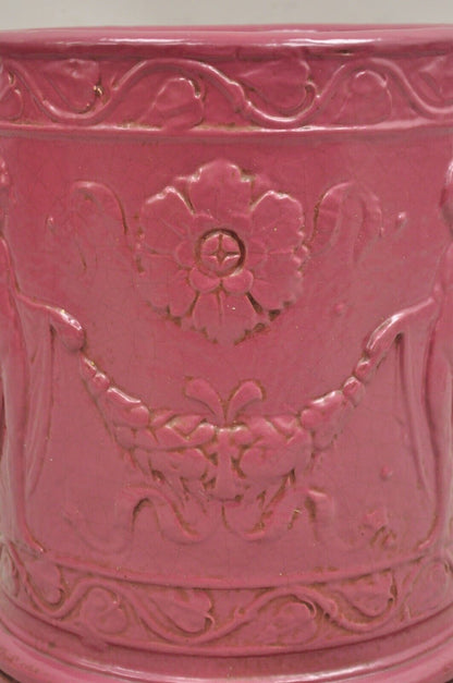 Antique Purple Glazed Stoneware Pottery Italian Classical Putti Shield Planter