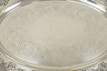 Vintage English Sheffield Silver Plated Oval Maple Leaf Serving Platter Tray