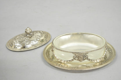 Antique Corbell & Co England Edwardian Adam Silver Plated Ornate Butter Dish