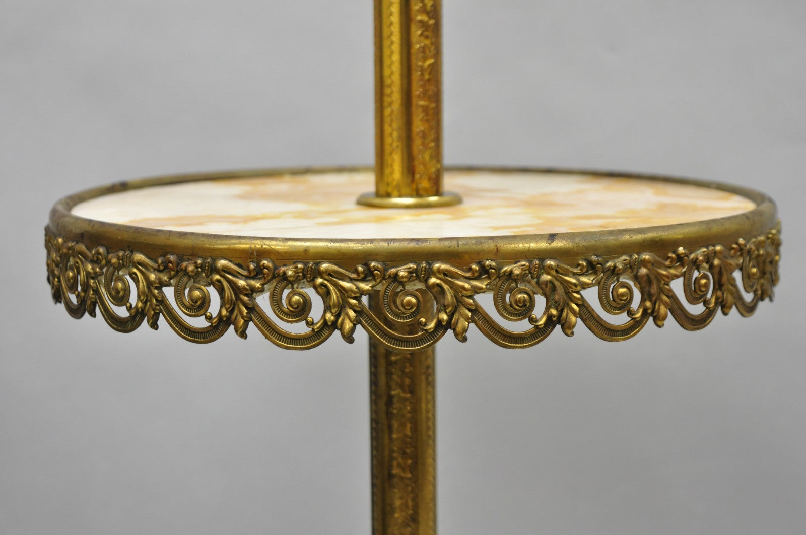 Victorian Bronze Griffin Figural Converted Oil Lamp Marble Side Table Floor Lamp