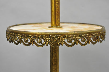 Victorian Bronze Griffin Figural Converted Oil Lamp Marble Side Table Floor Lamp