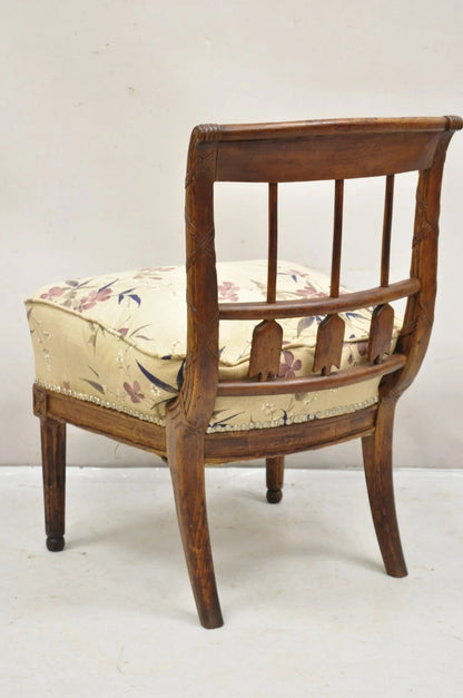 Antique Italian Neoclassical Style Carved Arrow Walnut Low Boudoir Slipper Chair