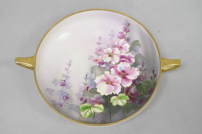 Antique Nippon Hand Painted Pink Wisteria Flower Porcelain Dish w / Handles
