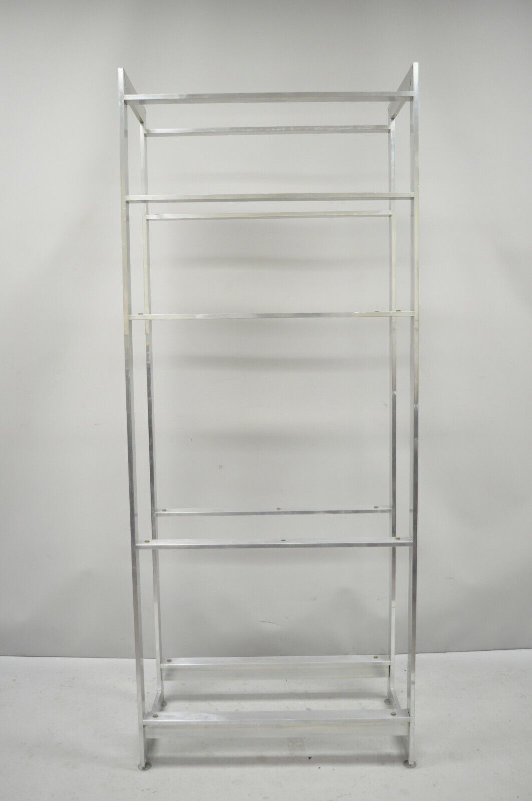 Vintage Mid Century Modern Brushed Aluminum Chrome Frame Etagere Display Shelf