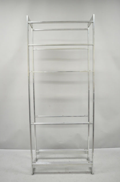 Vintage Mid Century Modern Brushed Aluminum Chrome Frame Etagere Display Shelf