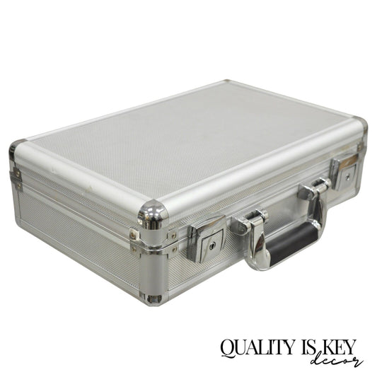 Modern Silver Aluminum Metal 15" Carrying Case Storage Box