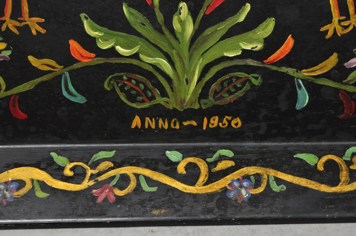Vintage Lida Bell Clark French Country PA Dutch Hand Painted Toleware Metal Tray