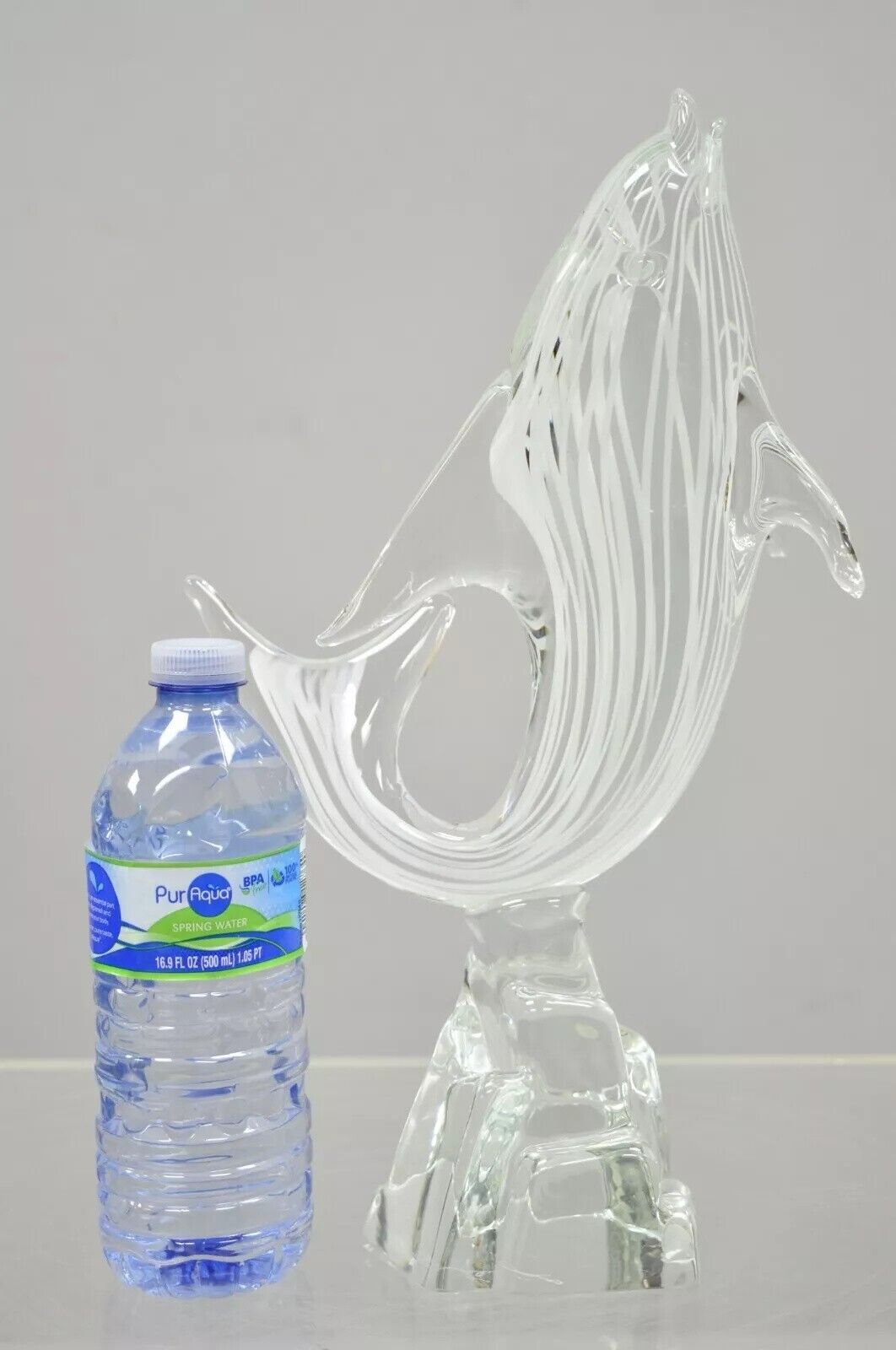 Vintage Vetri Murano Crystal Glass 9" Italian Dolphin Fish Figure Sculpture