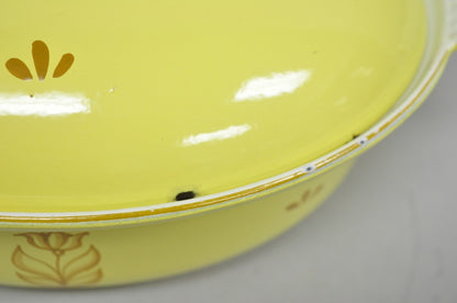 Vintage Dru Holland Yellow Tulip Enameled Cast Iron Dutch Oven Oval Pot