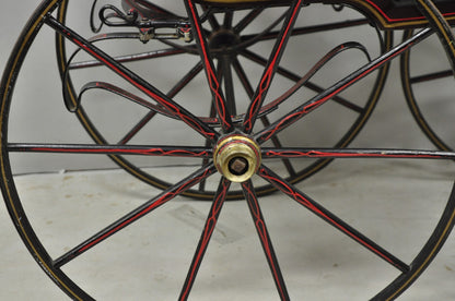Antique Victorian Hand Painted Baby Carriage Buggy Stroller with Wooden Wheels