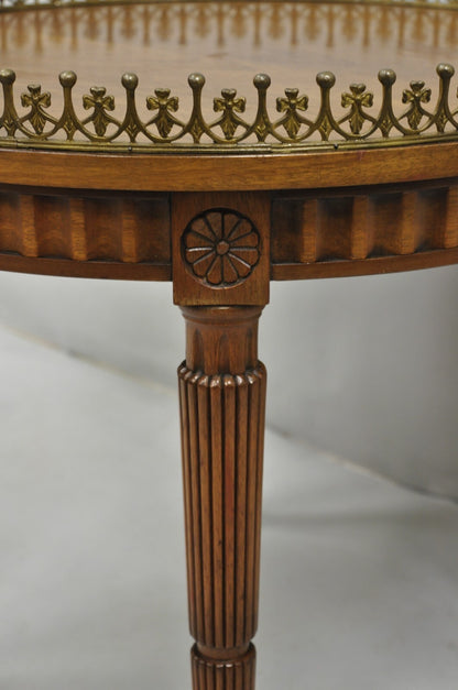Vintage French Empire Mahogany 25" Round Coffee Table with Brass Gallery