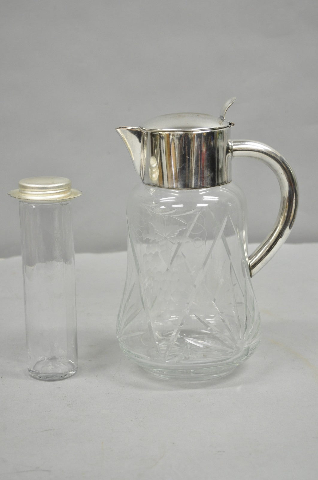 Antique Victorian German Silver Plated Cut Crystal Glass Lemonade Water Pitcher