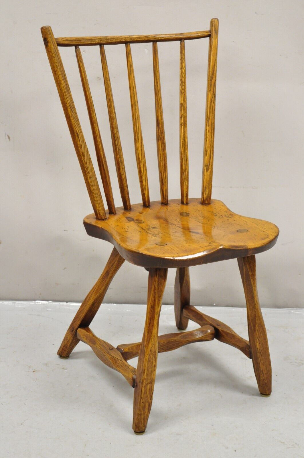 Pair Antique Hunt Country Furniture Colonial Pine Wood Hickory Style Side Chairs