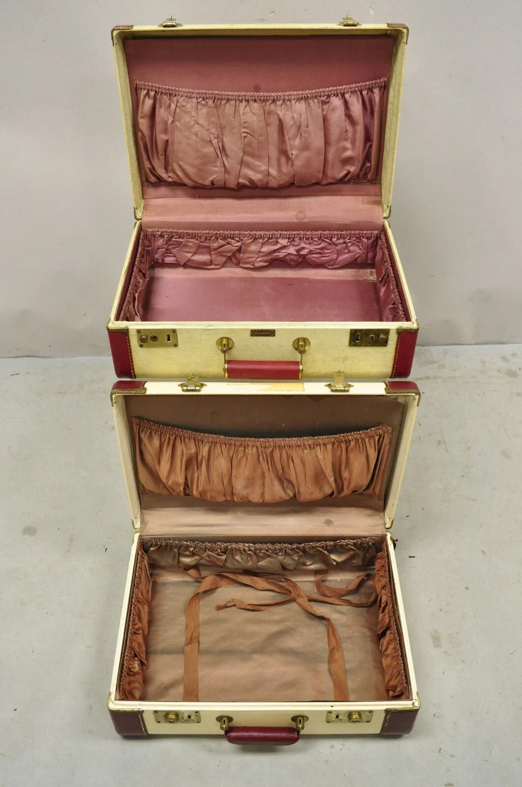 Vintage Horton & Hubbard Art Deco Cari-Lite Hard Luggage Travel Suitcase - Pair
