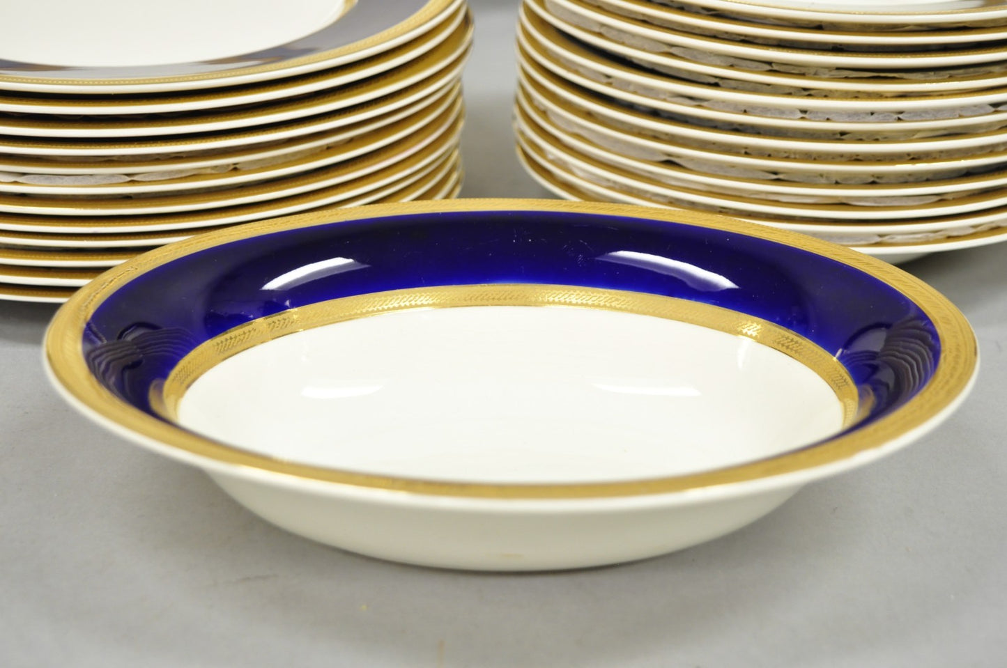 Antique Crown Ducal England Colfax English Regency Cobalt Blue & Gold 41 Pcs
